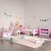 Pink kids' vanity table with mirror and storage in a princess-themed bedroom