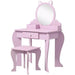 Pink kids vanity table set with cat-shaped mirror and matching stool