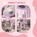Pink kids vanity table set with cat-shaped mirror, round edges, curved legs, and matching stool