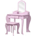 Pink kids vanity table set with mirror and matching stool, cloud-themed design