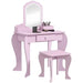 Pink kids vanity table set with mirror, stool and makeup accessories
