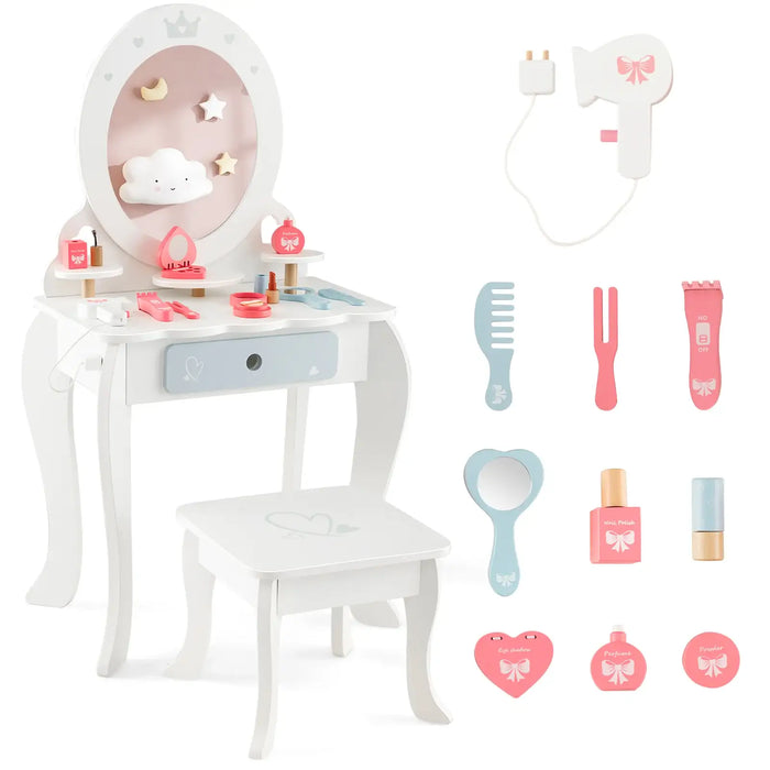 Kids Vanity Table Set – White | Removable Mirror, Stool and Accessories COSTWAY - Little and Giant Explorers Costway