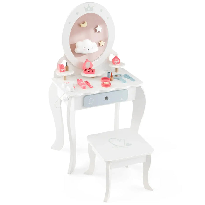 Kids Vanity Table Set – White | Removable Mirror, Stool and Accessories COSTWAY - Little and Giant Explorers Costway