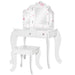 Kids white vanity table set with stool, triple mirror, pink stars and hearts design