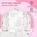 Kids vanity table set with white rotatable triple mirrors, stars and hearts design