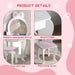 Kids white and pink vanity table with bunny mirror, curved legs, round edges, matching stool