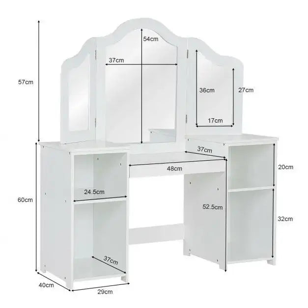 Kids Vanity Table – White | Tri-Folding Mirror and Storage Compartments COSTWAY - Little and Giant Explorers Costway