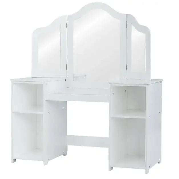 Kids Vanity Table – White | Tri-Folding Mirror and Storage Compartments COSTWAY - Little and Giant Explorers Costway