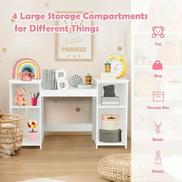 Kids Vanity Table – White | Tri-Folding Mirror and Storage Compartments COSTWAY - Little and Giant Explorers Costway