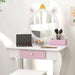 Kids unicorn vanity table with mirror, storage drawer, makeup brushes and matching stool