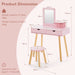 Kids Vanity Table with Stool and Storage in Pink - Little and Giant Explorers Costway