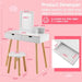 Kids Vanity Table with Stool and Storage in White - Little and Giant Explorers Costway