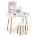 Kids Vanity Table with Stool and Storage in White - Little and Giant Explorers Costway