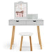 Kids Vanity Table with Stool and Storage in White - Little and Giant Explorers Costway