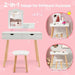 Kids Vanity Table with Stool and Storage in White - Little and Giant Explorers Costway