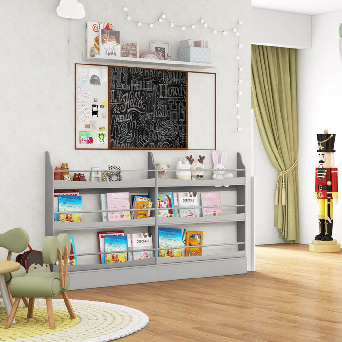 Kids Vertical Bookshelf – White and Grey | 3-Tier Narrow Bookcase with Guardrails COSTWAY - Little and Giant Explorers Costway