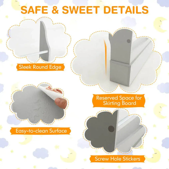 Kids Vertical Bookshelf – White and Grey | 3-Tier Narrow Bookcase with Guardrails COSTWAY - Little and Giant Explorers Costway