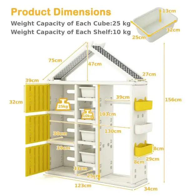 Kids Wardrobe Closet – Yellow and White | Multiple Storage Cubes and Baskets COSTWAY - Little and Giant Explorers Costway