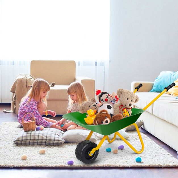 Kids Wheelbarrow with Steel Tray and Rubber Hand Grips - Little and Giant Explorers Costway