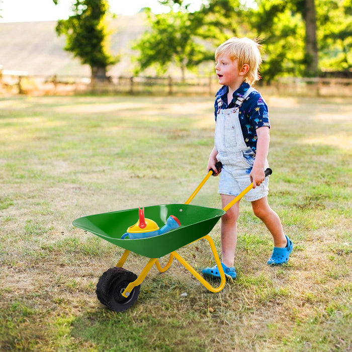 Kids Wheelbarrow with Steel Tray and Rubber Hand Grips - Little and Giant Explorers Costway