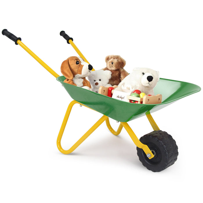 Kids Wheelbarrow with Steel Tray and Rubber Hand Grips - Little and Giant Explorers Costway