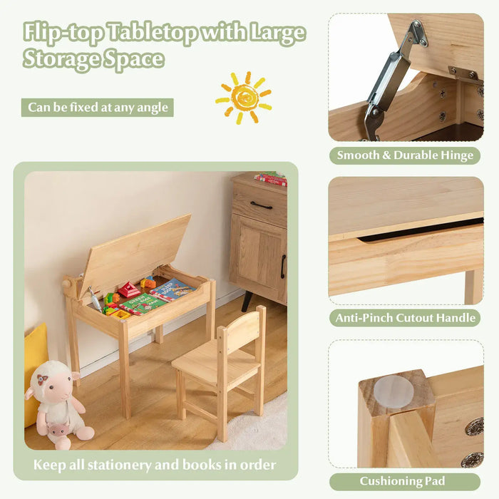 Kids Wooden Activity Table and Chair Set | Flip-Top Storage - Paper Roll Holder COSTWAY - Little and Giant Explorers
