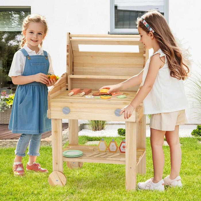 Kids' Wooden BBQ Grill Playset with Play Food - Little and Giant Explorers Costway