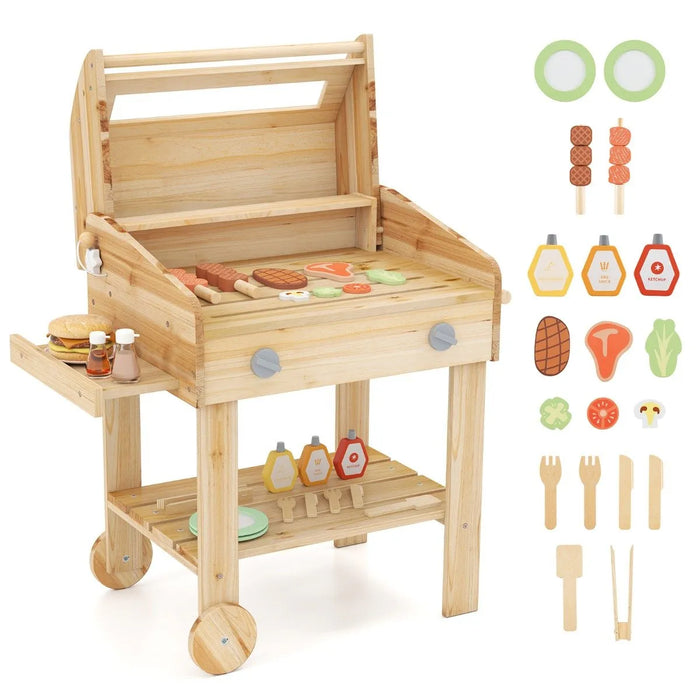 Kids' Wooden BBQ Grill Playset with Play Food - Little and Giant Explorers Costway