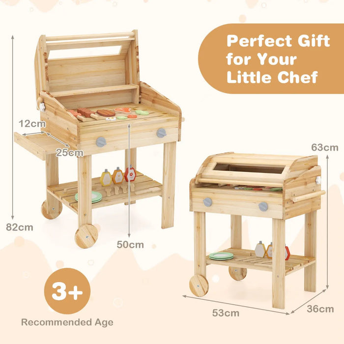 Kids' Wooden BBQ Grill Playset with Play Food - Little and Giant Explorers Costway