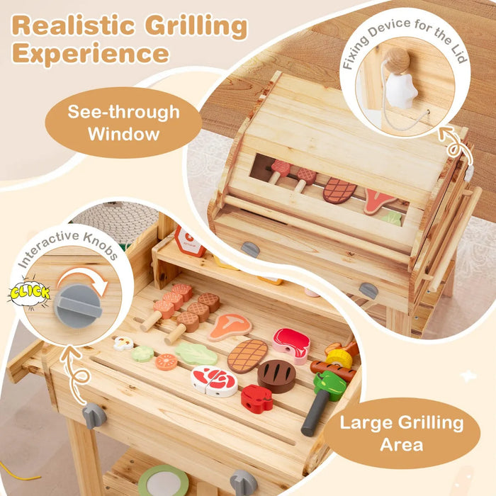 Kids' Wooden BBQ Grill Playset with Play Food - Little and Giant Explorers Costway