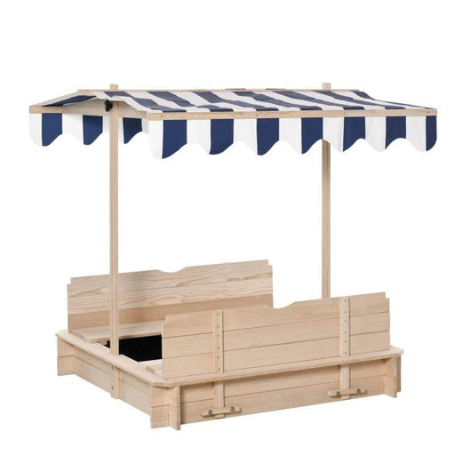 Kids Wooden Cabana Sandbox with Benches and Canopy - Little and Giant Explorers Outsunny