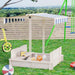 Kids Wooden Cabana Sandbox with Benches and Canopy - Little and Giant Explorers Outsunny