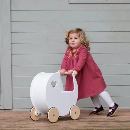 Kids Wooden Dolls Pram in White - Little and Giant Explorers Moover