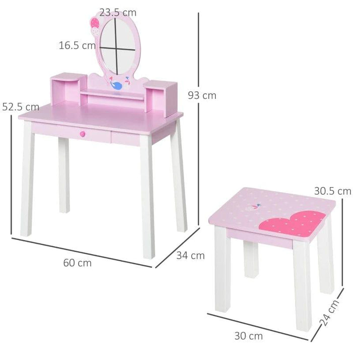 Kids Wooden Dressing Table and Stool Make Up Desk - Little and Giant Explorers HOMCOM