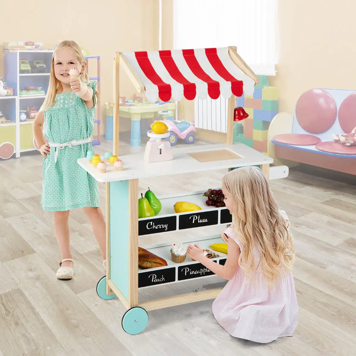 Kids Wooden Farmer’s Market Stand | Ice Cream Cart and Accessories COSTWAY - Little and Giant Explorers Costway