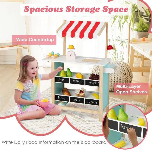 Kids Wooden Farmer’s Market Stand | Ice Cream Cart and Accessories COSTWAY - Little and Giant Explorers Costway