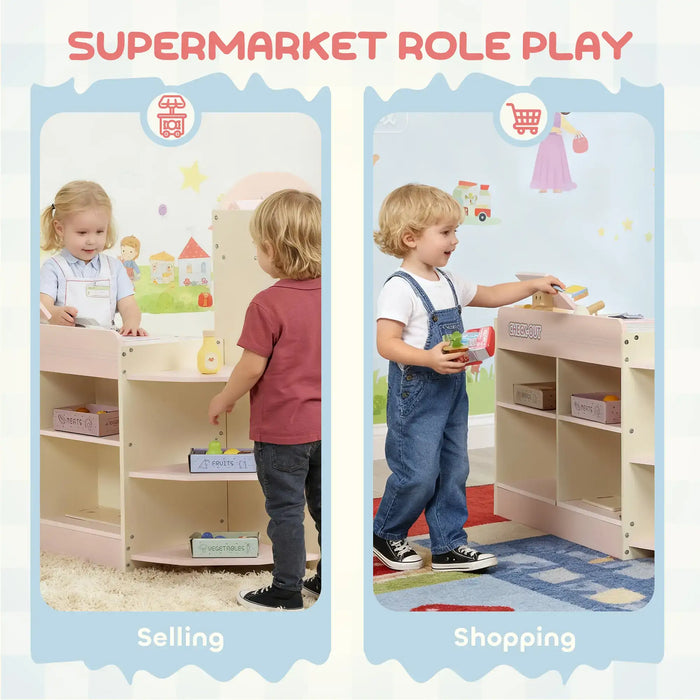 Kids Wooden Grocery Store Playset – Pink | Checkout and Vending Machine Role Play Shop AIYAPLAY - Little and Giant Explorers