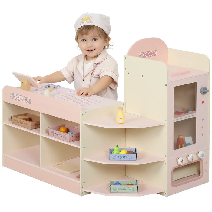 Kids Wooden Grocery Store Playset – Pink | Checkout and Vending Machine Role Play Shop AIYAPLAY - Little and Giant Explorers