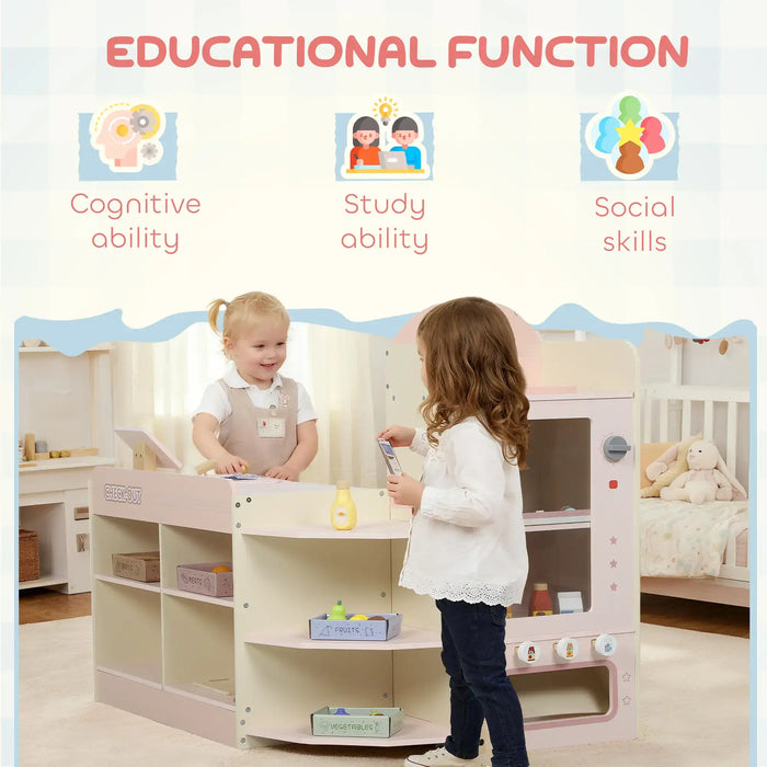 Kids Wooden Grocery Store Playset – Pink | Checkout and Vending Machine Role Play Shop AIYAPLAY - Little and Giant Explorers