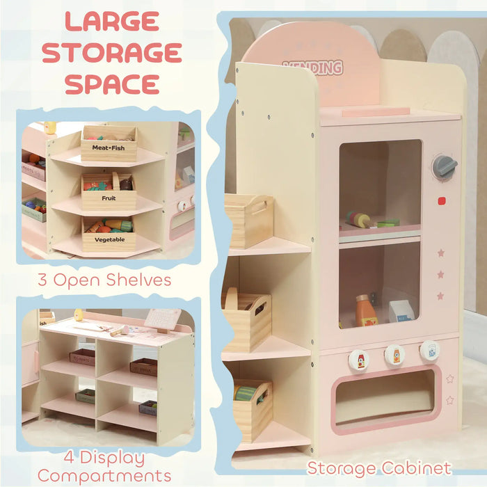 Kids Wooden Grocery Store Playset – Pink | Checkout and Vending Machine Role Play Shop AIYAPLAY - Little and Giant Explorers