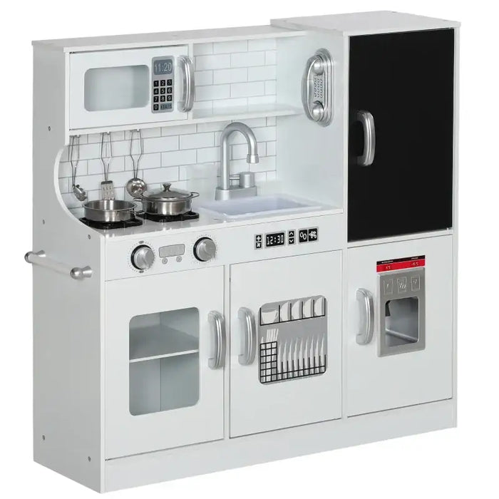 Kids Wooden Kitchen Playset | Ice Maker, Chalkboard, Phone and Stainless Steel Cookware AIYAPLAY - Little and Giant Explorers AIYAPLAY