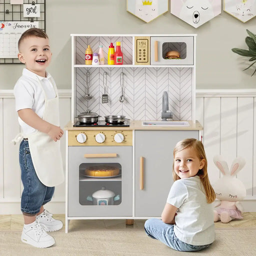 Kids Wooden Kitchen Playset | Stove, Oven and Sink – Pretend Cooking Toy with Lights COSTWAY - Little and Giant Explorers Costway