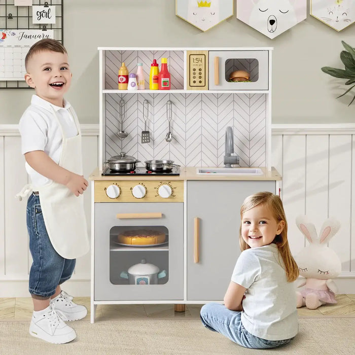 Kids Wooden Kitchen Playset | Stove, Oven and Sink – Pretend Cooking Toy with Lights COSTWAY - Little and Giant Explorers Costway