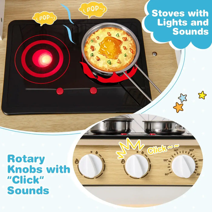 Kids Wooden Kitchen Playset | Stove, Oven and Sink – Pretend Cooking Toy with Lights COSTWAY - Little and Giant Explorers Costway