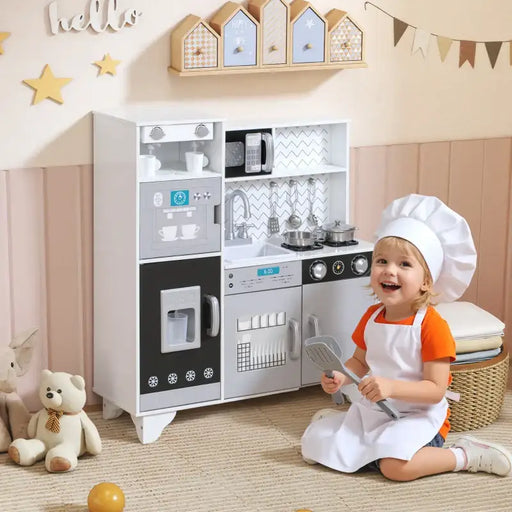 Kids Wooden Kitchen Playset - White and Grey | Ice Maker, Coffee Machine and Stove AIYAPLAY - Little and Giant Explorers AIYAPLAY