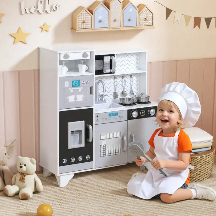 Kids Wooden Kitchen Playset - White and Grey | Ice Maker, Coffee Machine and Stove AIYAPLAY - Little and Giant Explorers AIYAPLAY