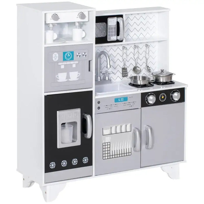 Kids Wooden Kitchen Playset - White and Grey | Ice Maker, Coffee Machine and Stove AIYAPLAY - Little and Giant Explorers AIYAPLAY