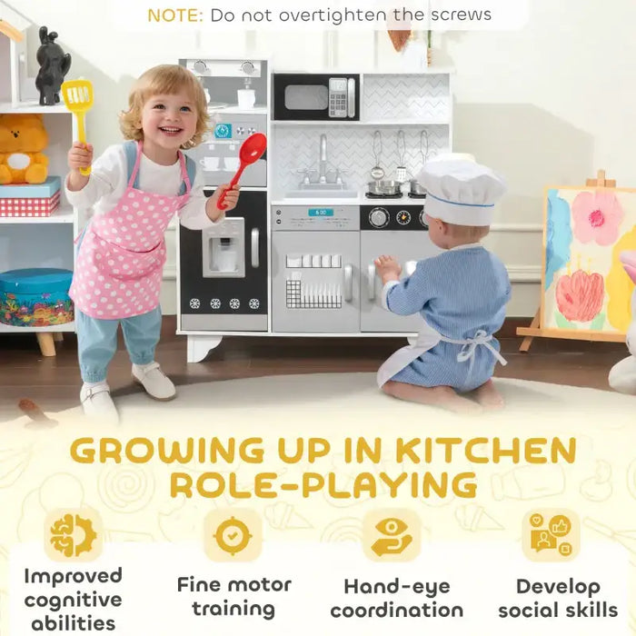 Kids Wooden Kitchen Playset - White and Grey | Ice Maker, Coffee Machine and Stove AIYAPLAY - Little and Giant Explorers AIYAPLAY