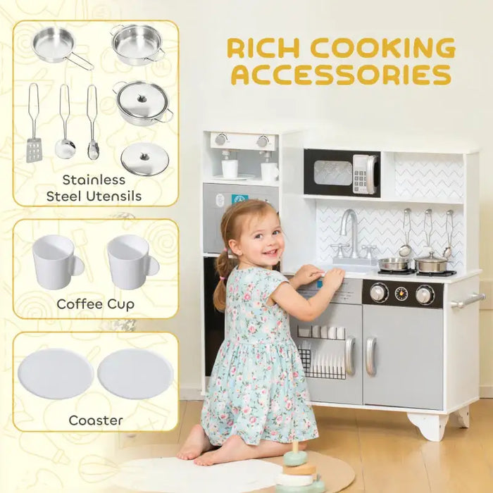 Kids Wooden Kitchen Playset - White and Grey | Ice Maker, Coffee Machine and Stove AIYAPLAY - Little and Giant Explorers AIYAPLAY
