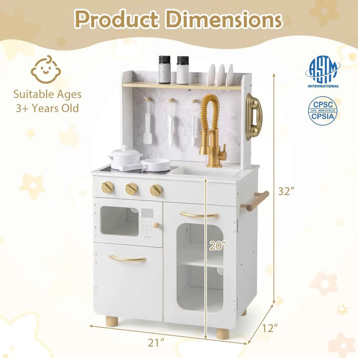 Kids Wooden Kitchen Playset with Accessories – White | Pretend Cooking Toy with Stoves COSTWAY - Little and Giant Explorers Costway